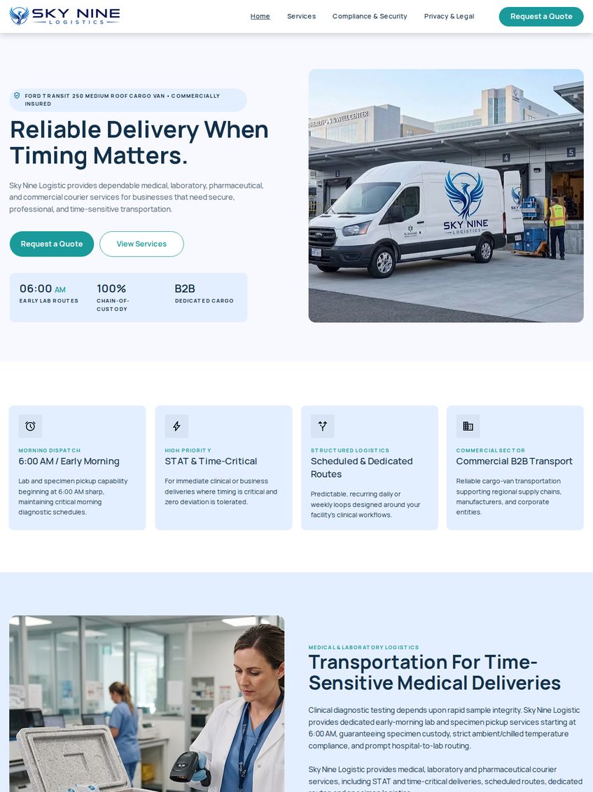 Sky Nine Logistics website homepage