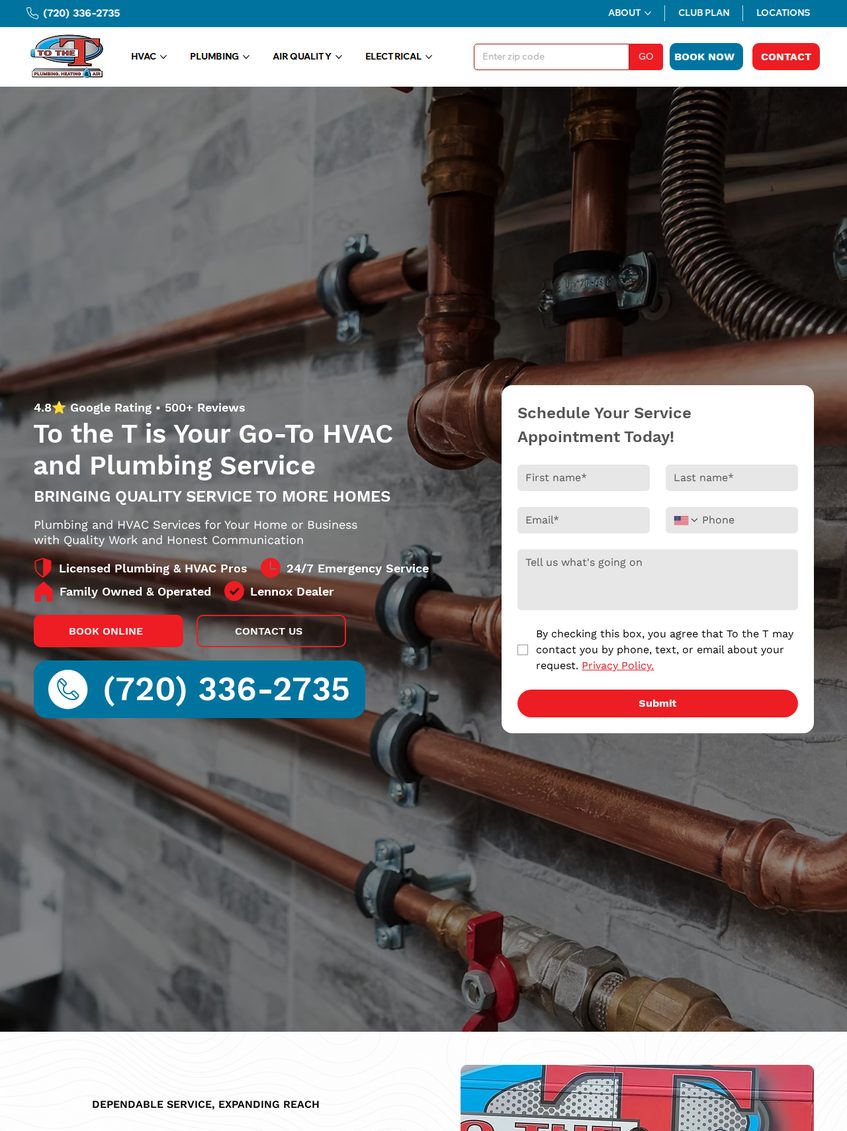 To the T Plumbing, Heating & Air website homepage